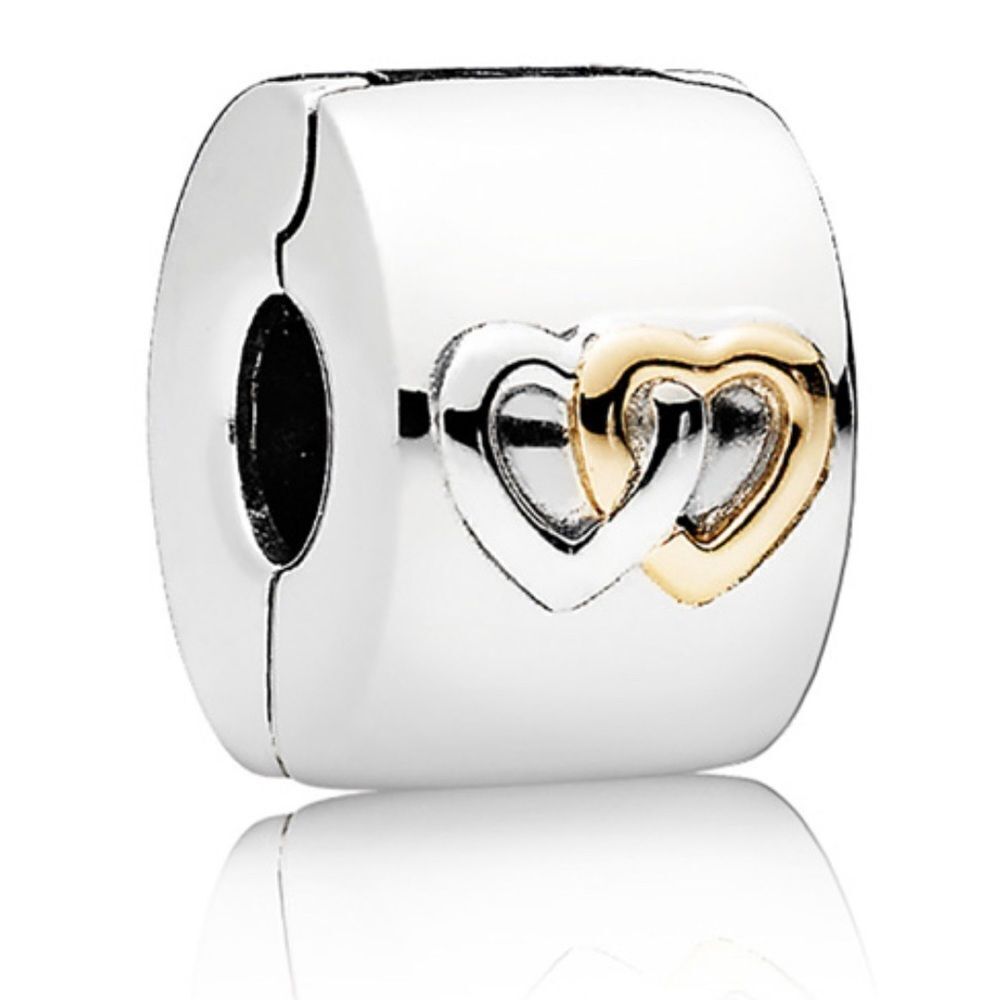 PANDORA Hearts Aglow Clip Retired Sterling Silver and 14K Gold Hearts Aglow Clip